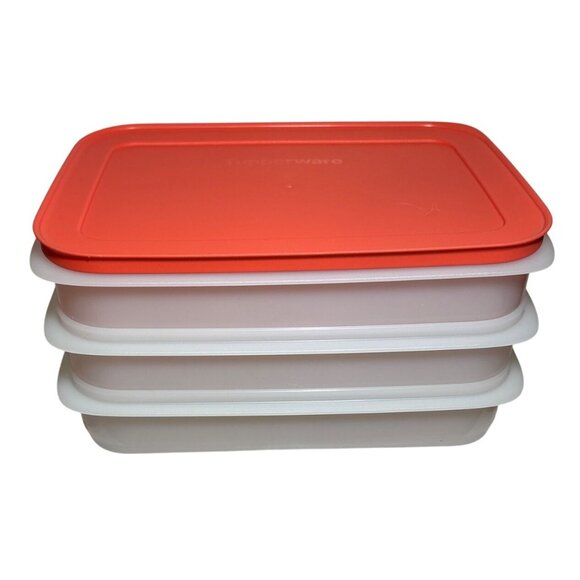 Tupperware Freezer Mate Stackables 3 Sheer Bottom Containers Peach Seal Lid - Picture 1 of 8